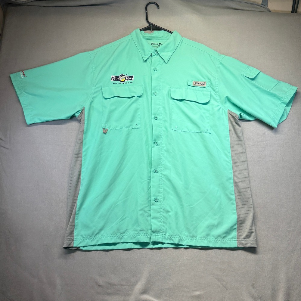 Bimini Bay Fishing Shirt Mens XL Mint Green Bangladesh Poly Mesh Utility Pockets